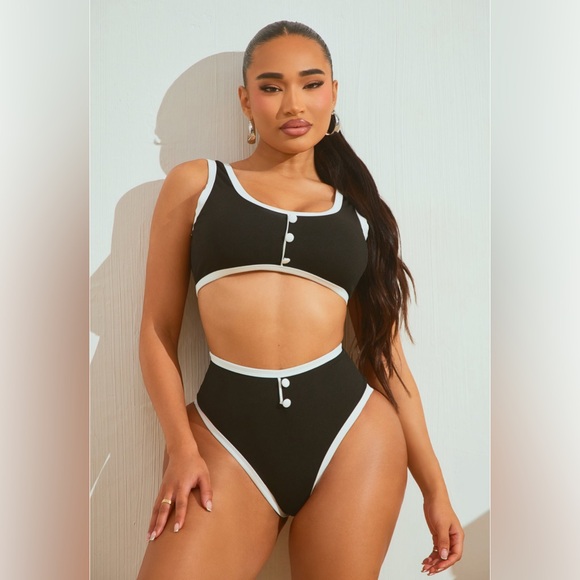 Fashion Nova 2PC Kennedy Bikini In Black/White-Sz.M NWT💣💣 - Picture 1 of 5